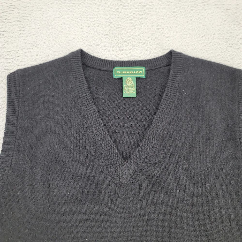 Clubfellow Sweater Mens Large Black Lambswool Vest Sleeveless V-Neck Golf Casual - Picture 2 of 9